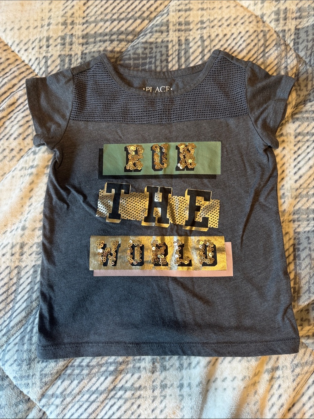 The Children's Place Dark Gray Sequin 'Run The World' Graphic Tee